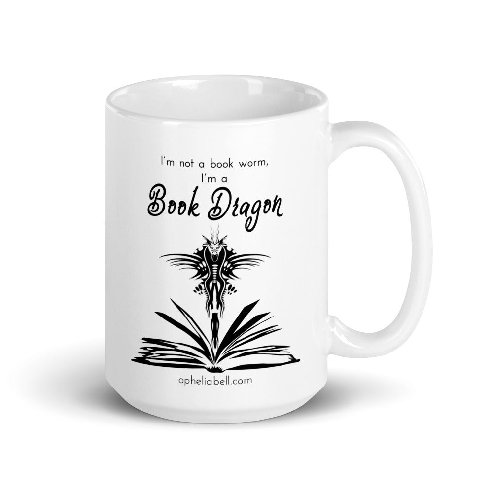 Book Dragon - White glossy mug